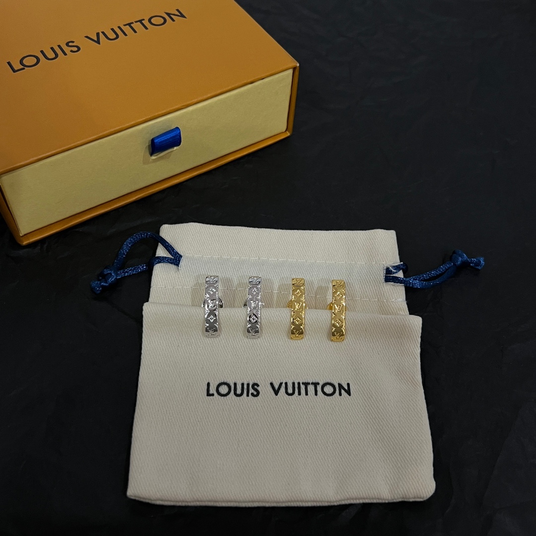 ルイ・ヴィトン LV モノグラム クリスタル フープ ピアス シルバー 詳細画像 3
