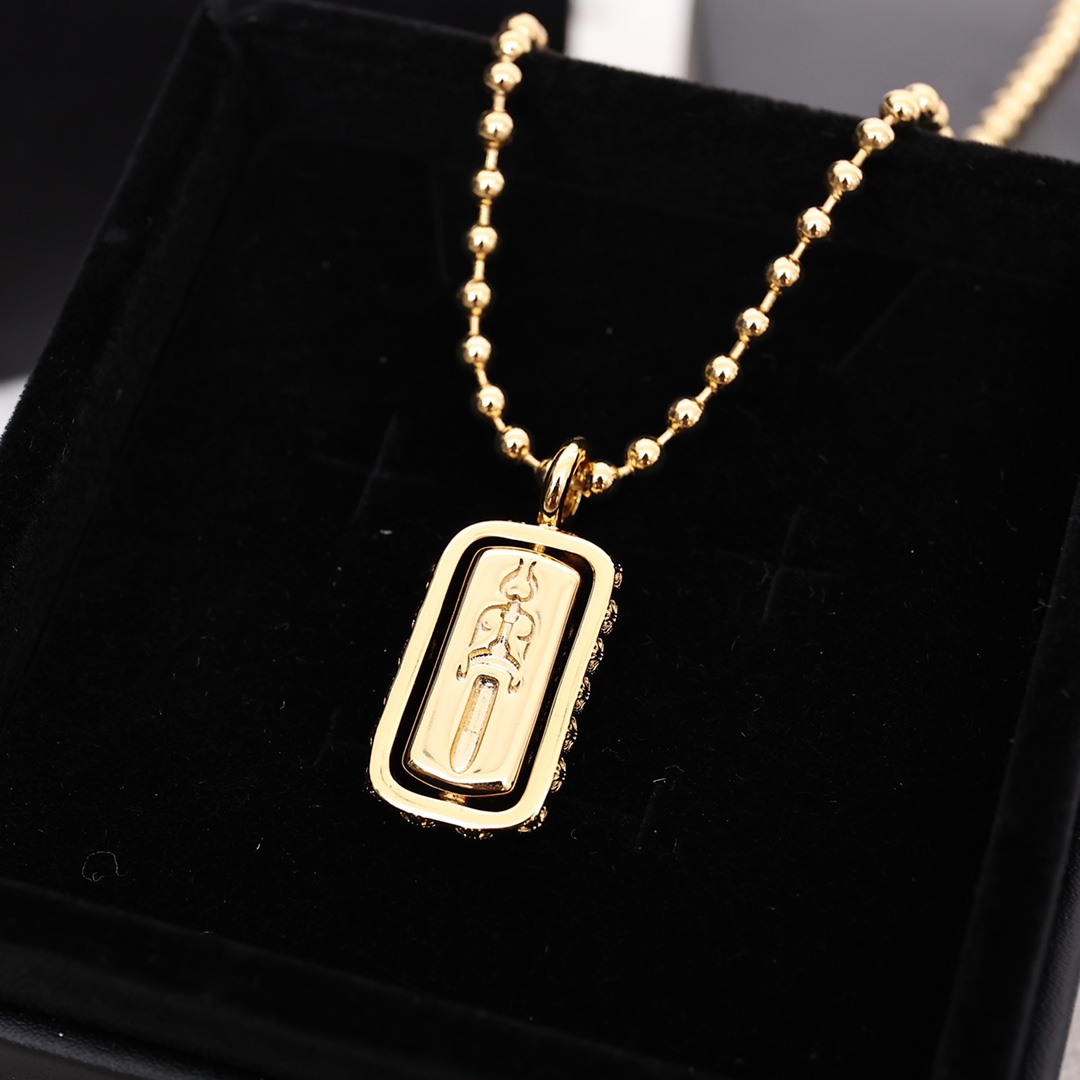 クロムハーツ ミニ フレイム クロス タグ ペンダント ボールチェーン ネックレス ゴールド 詳細画像 3