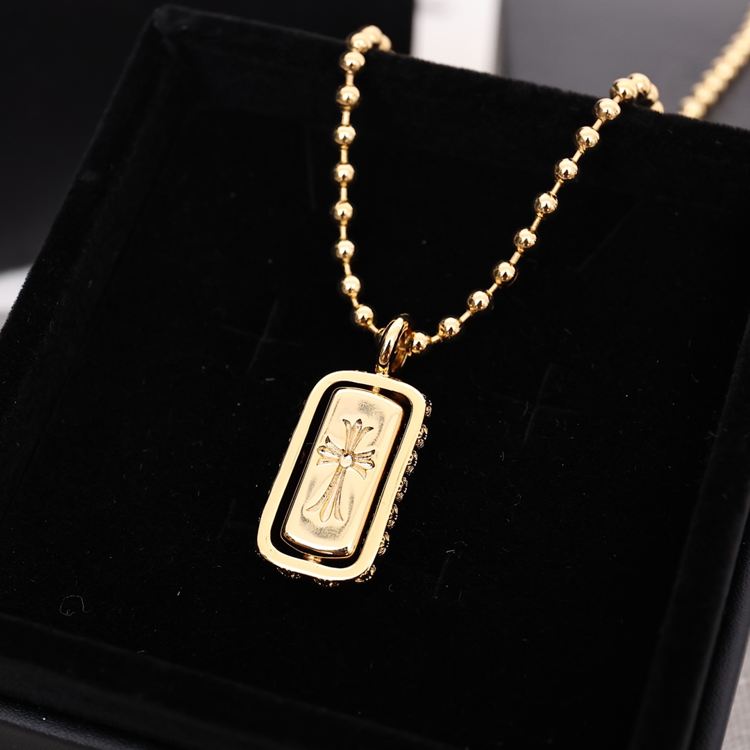 クロムハーツ ミニ フレイム クロス タグ ペンダント ボールチェーン ネックレス ゴールド 詳細画像 2