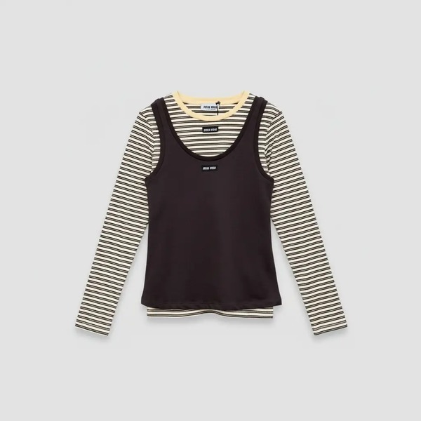 ミュウミュウ ロゴパッチ ストライプ長袖Tシャツ＆タンクトップ セット