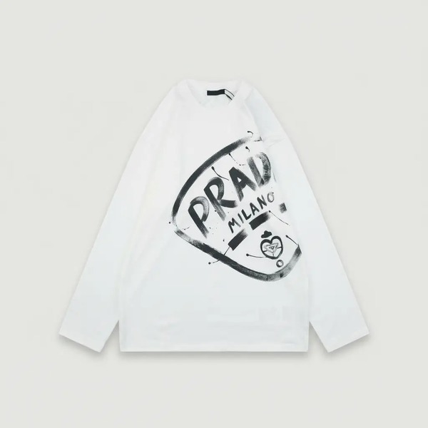 プラダ グラフィティ シールドロゴ プリント ロングスリーブTシャツ ホワイト