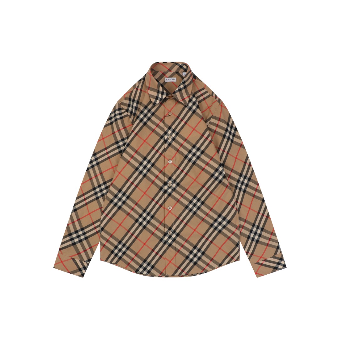 バーバリー ダイアゴナル チェック コットンポプリン ロングスリーブシャツ サンド 詳細画像 1