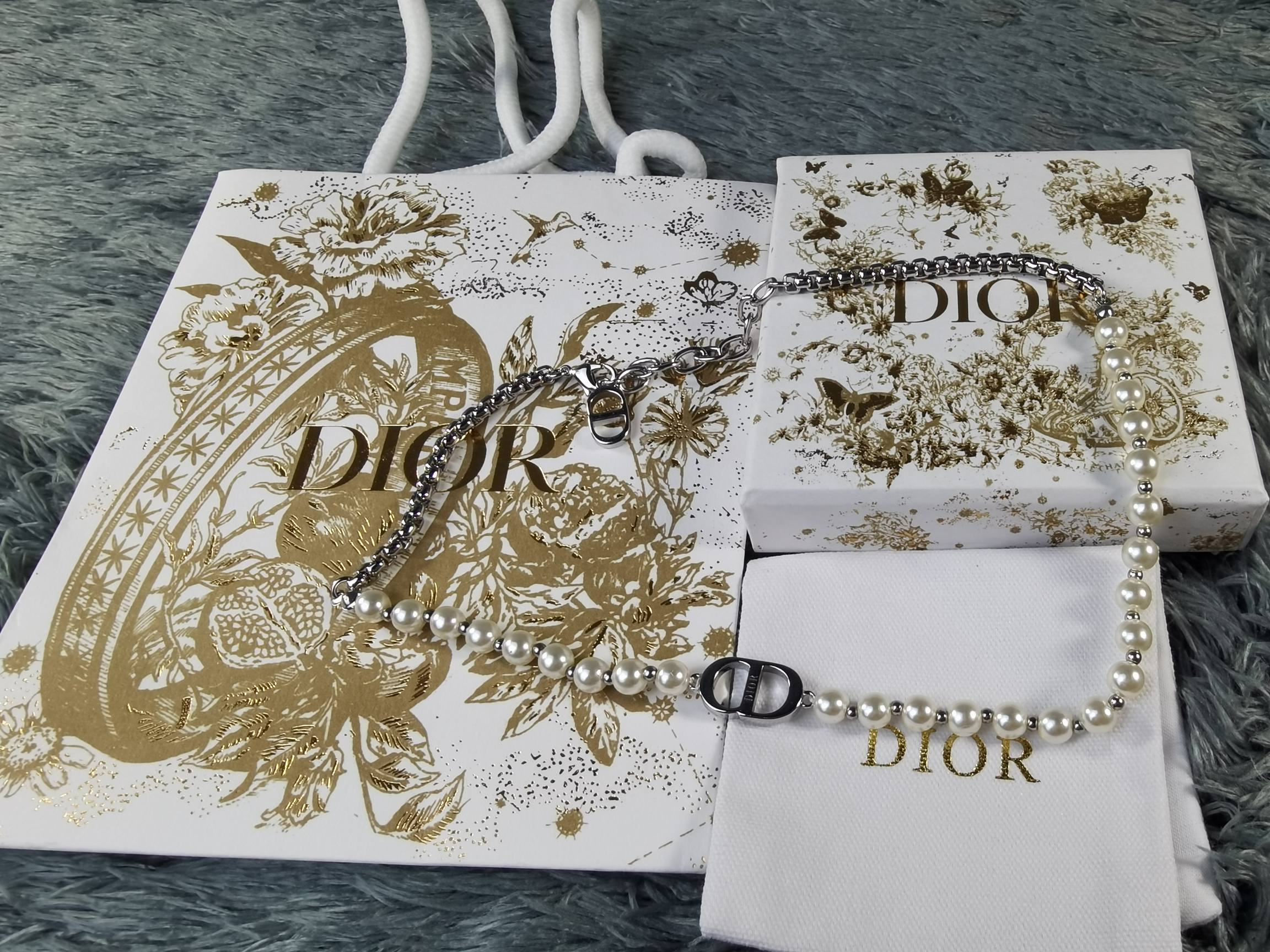 ディオール CD バロック パール チェーン ネックレス シルバー/ホワイト 詳細画像 1