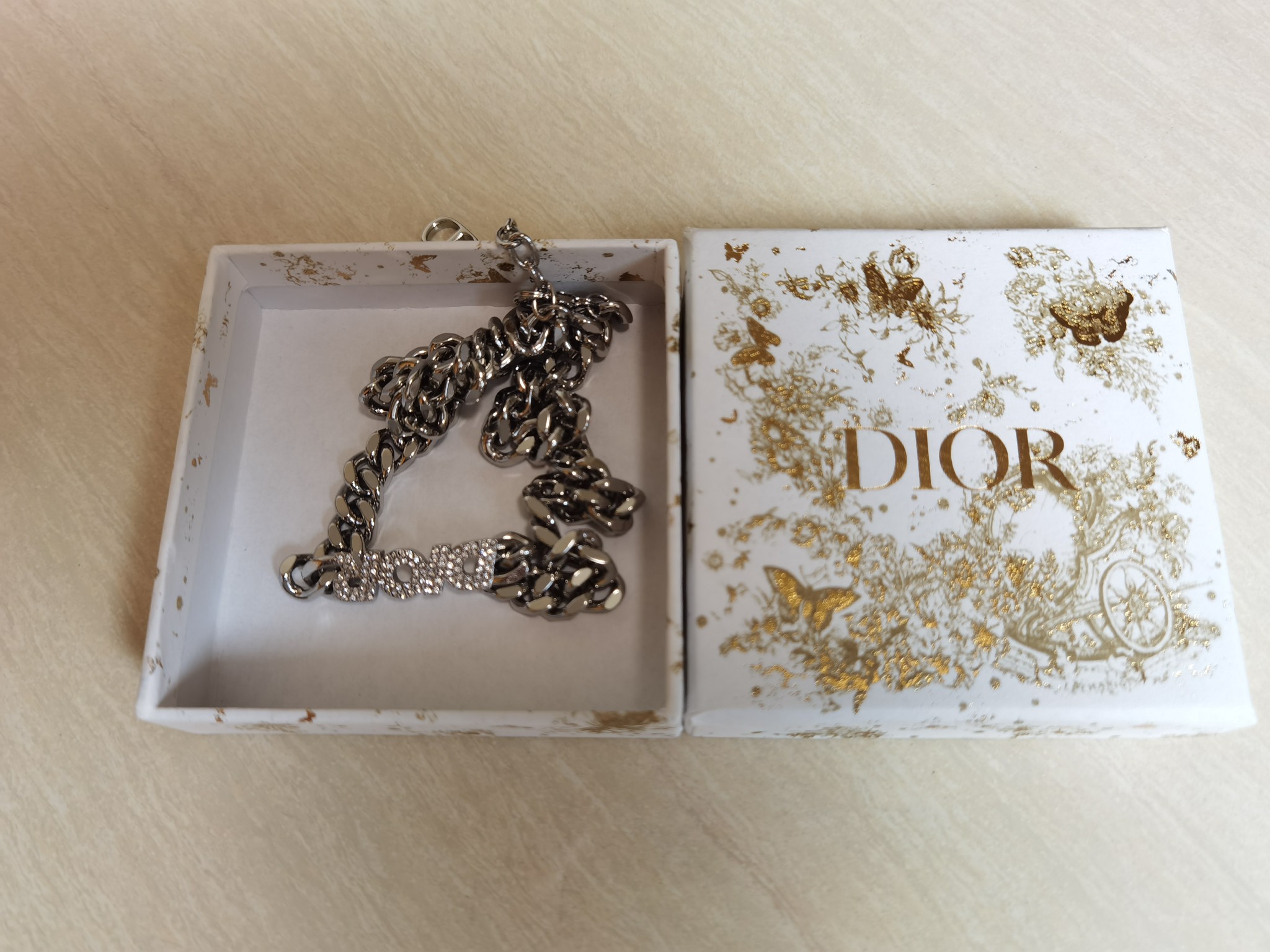 ディオール クリスタル ロゴ チェーン リンク ネックレス シルバー 詳細画像 3