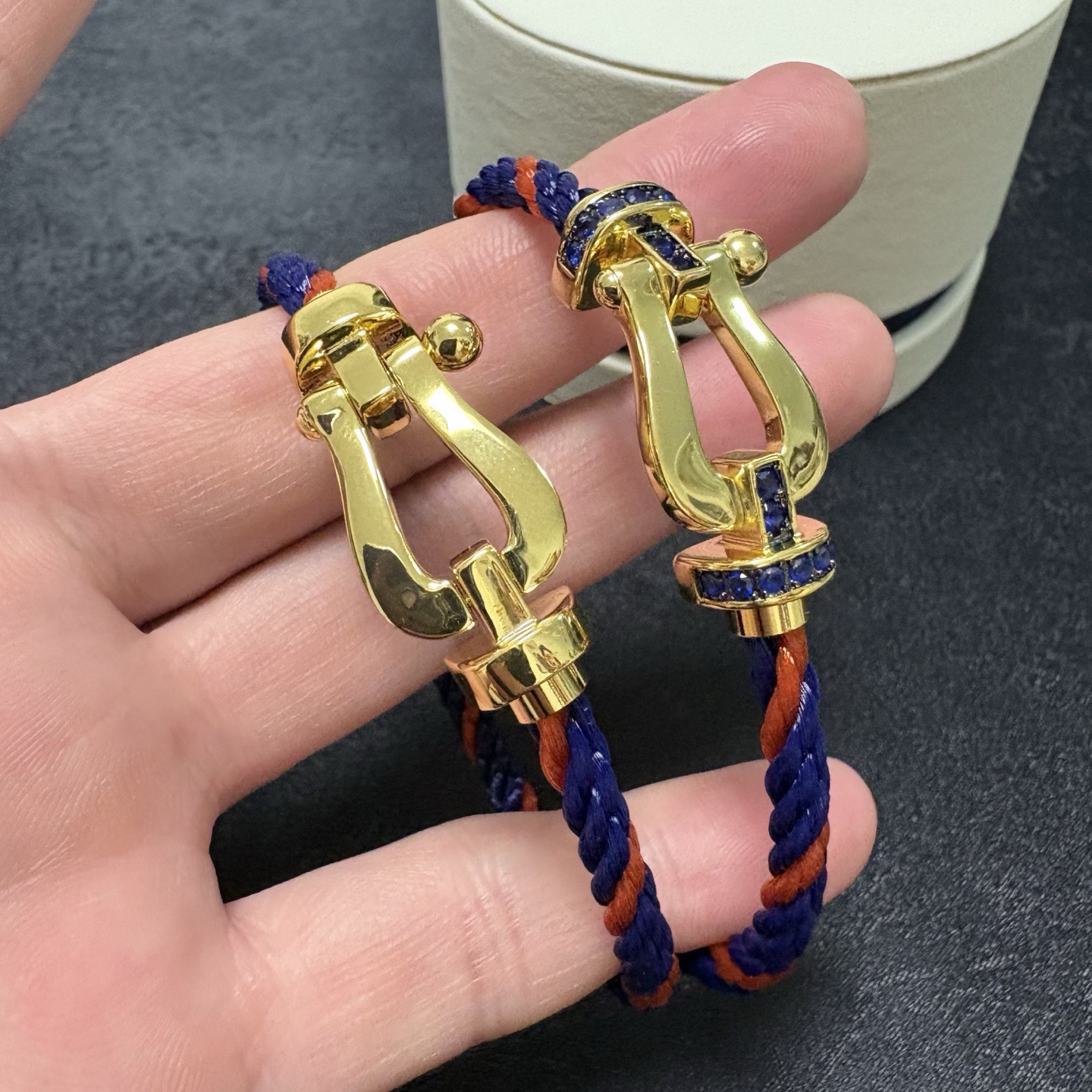エルメス ホースシュー クラスプ ロープブレスレット ネイビー/オレンジ ゴールド 詳細画像 1