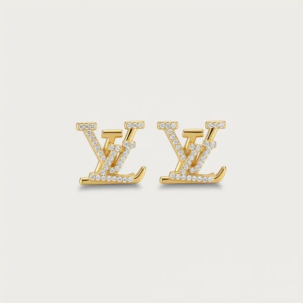 ルイ・ヴィトン LV イニシャル ストラス ピアス ゴールド
