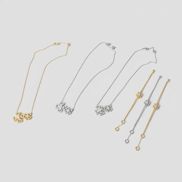 ブルガリ フィオレヴァー ダブル フラワー パヴェ ネックレス&フラワー ブレスレット ゴールド/シルバー/ピンクゴールド
