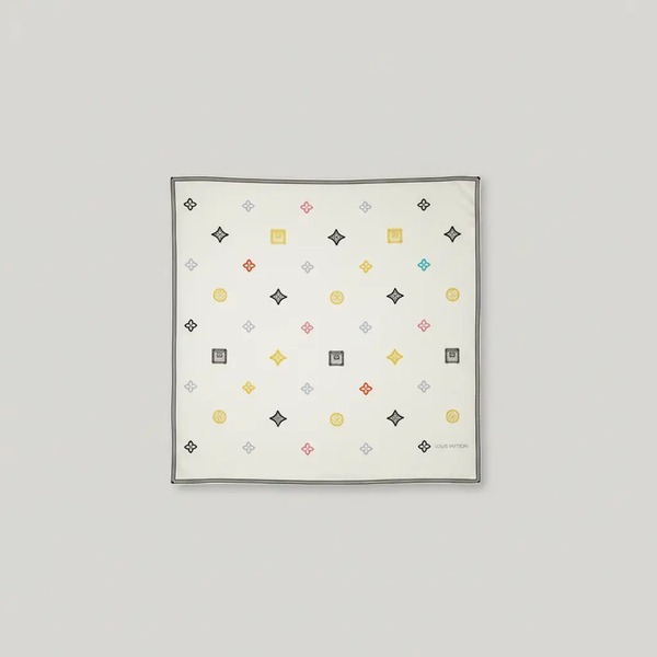 ルイ・ヴィトン LV x TM モノグラム・マルチカラー シルクカシミヤ ダブルフェイス ショール 140x140 ホワイト