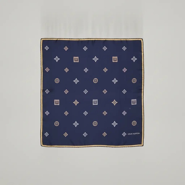 ルイ・ヴィトン LV x TM モノグラム・マルチカラー シルクカシミヤ ダブルフェイス ショール 140 ネイビー
