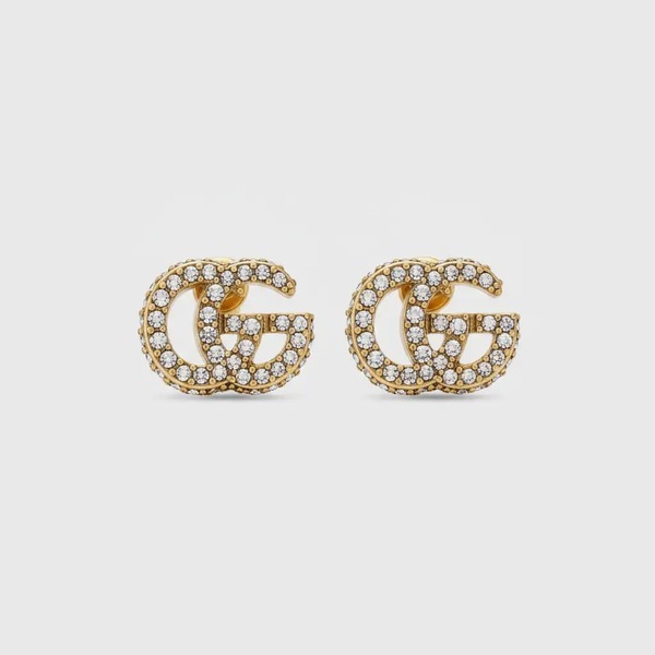 グッチ ダブルG クリスタル スタッド ピアス ゴールド／クリア