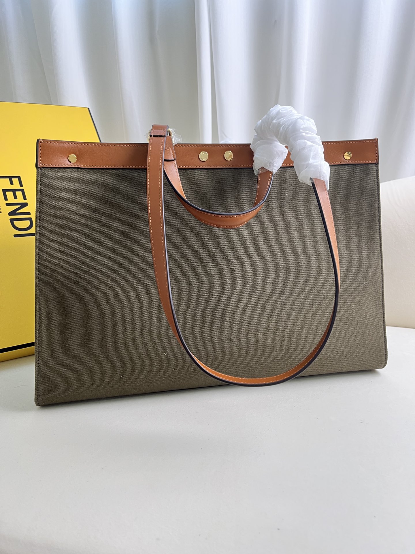 フェンディ ピーカブー Xトート FF刺繍キャンバス トートバッグ ダークグリーン/ブラウン 詳細画像 3