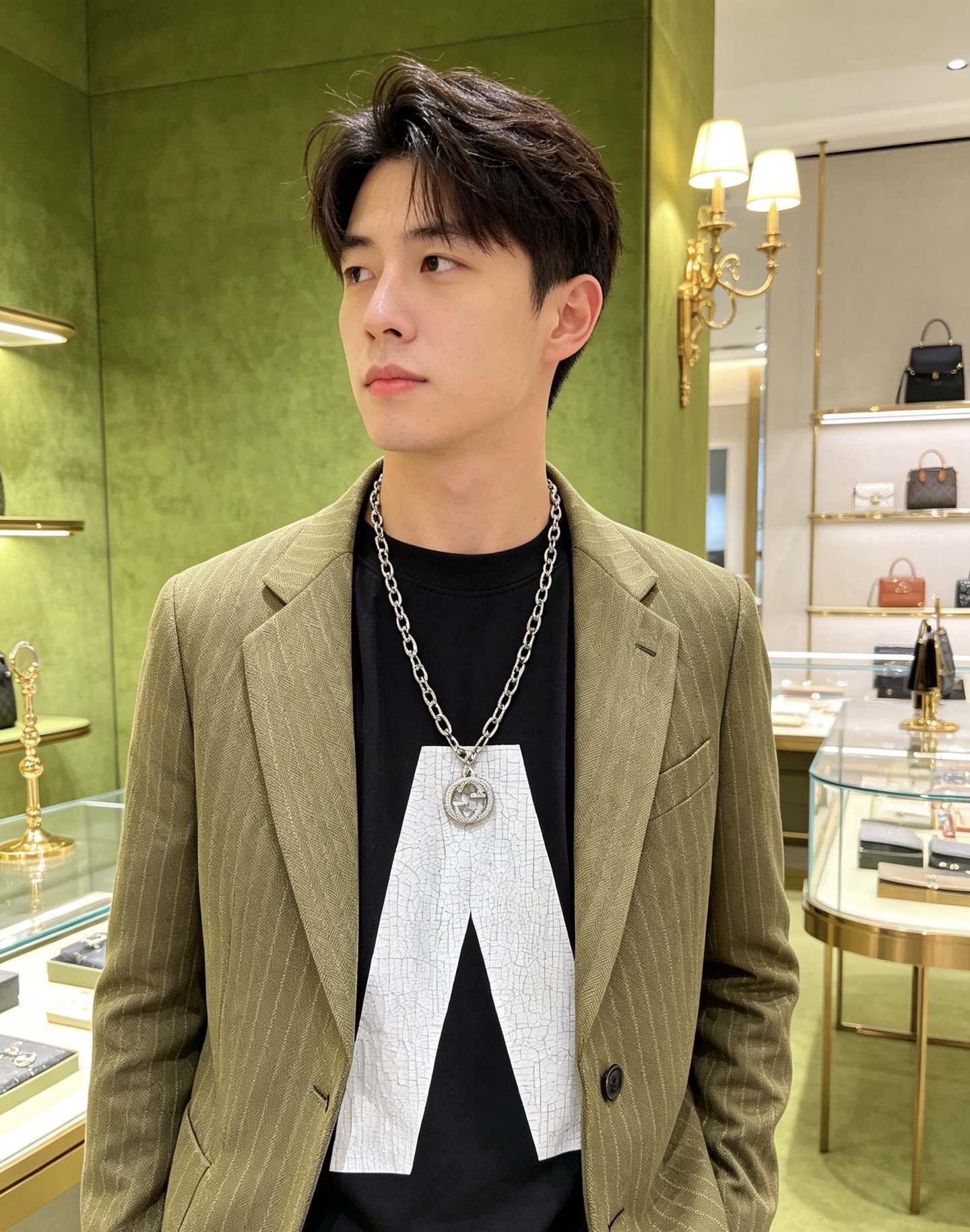 グッチ インターロッキングG ダイヤモンドチェーンネックレス シルバー 詳細画像 1