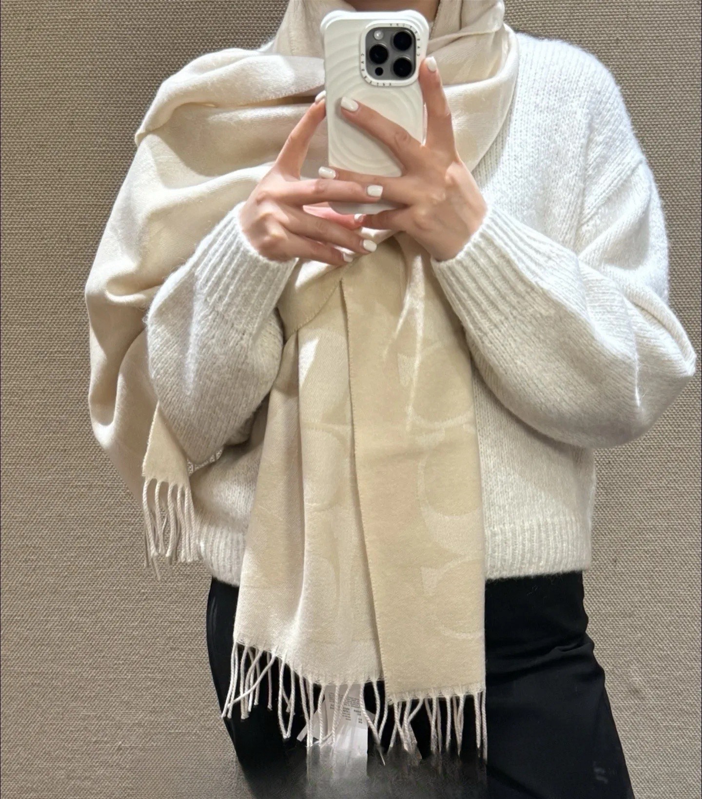 コーチ ウール カシミヤ マフラー アイボリー 詳細画像 1