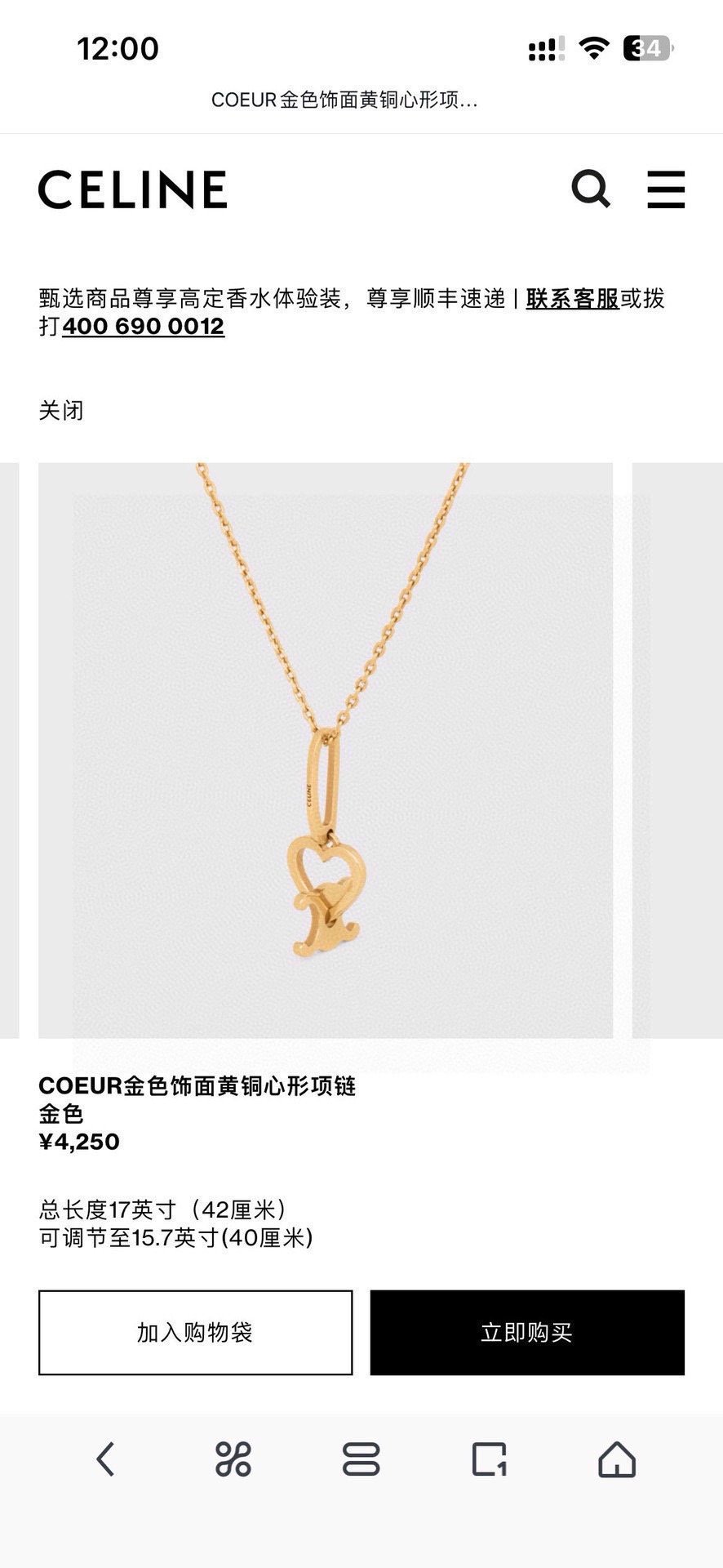 セリーヌ ハート ネックレス&イヤリングセット ゴールド 詳細画像 1