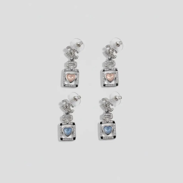 シャネル ハートストーン ドロップピアス ブルー&ピンク