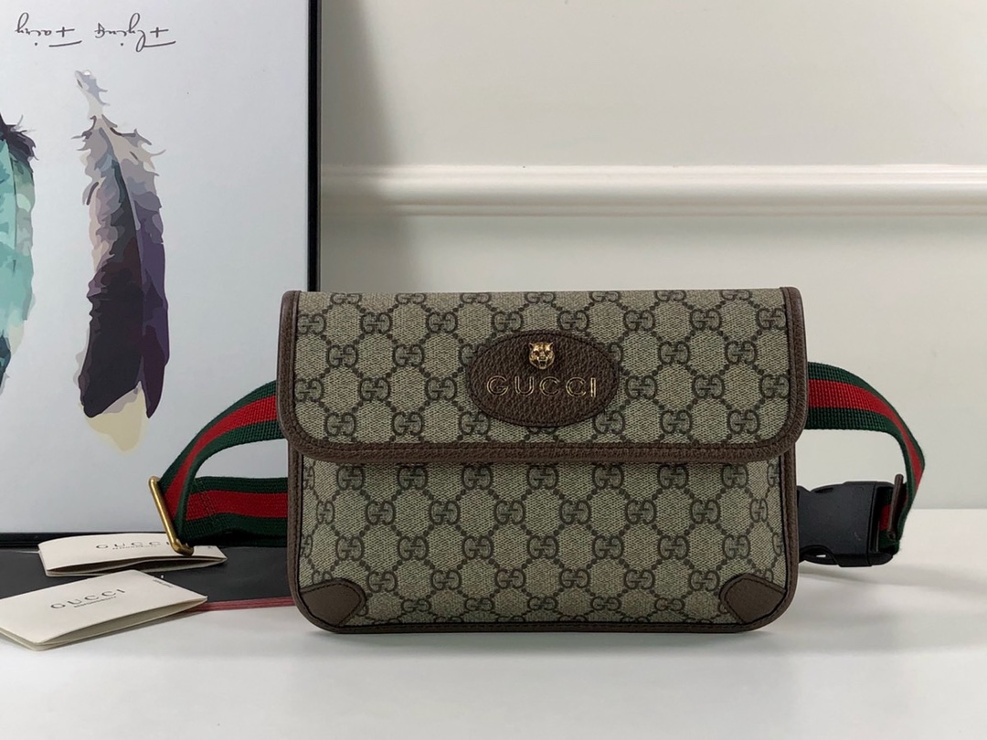 グッチ GGスプリーム タイガーヘッド ベルトバッグ ベージュ 詳細画像 1