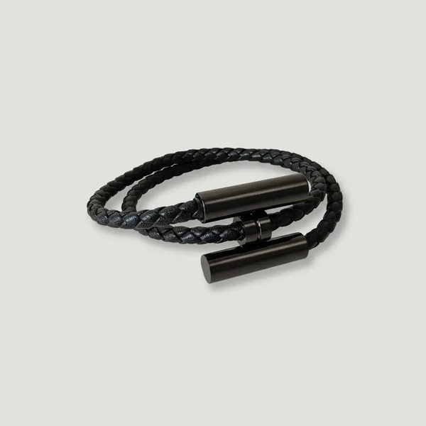 エルメス 豚鼻バックル 二重巻き編み込みレザーブレスレット ブラック