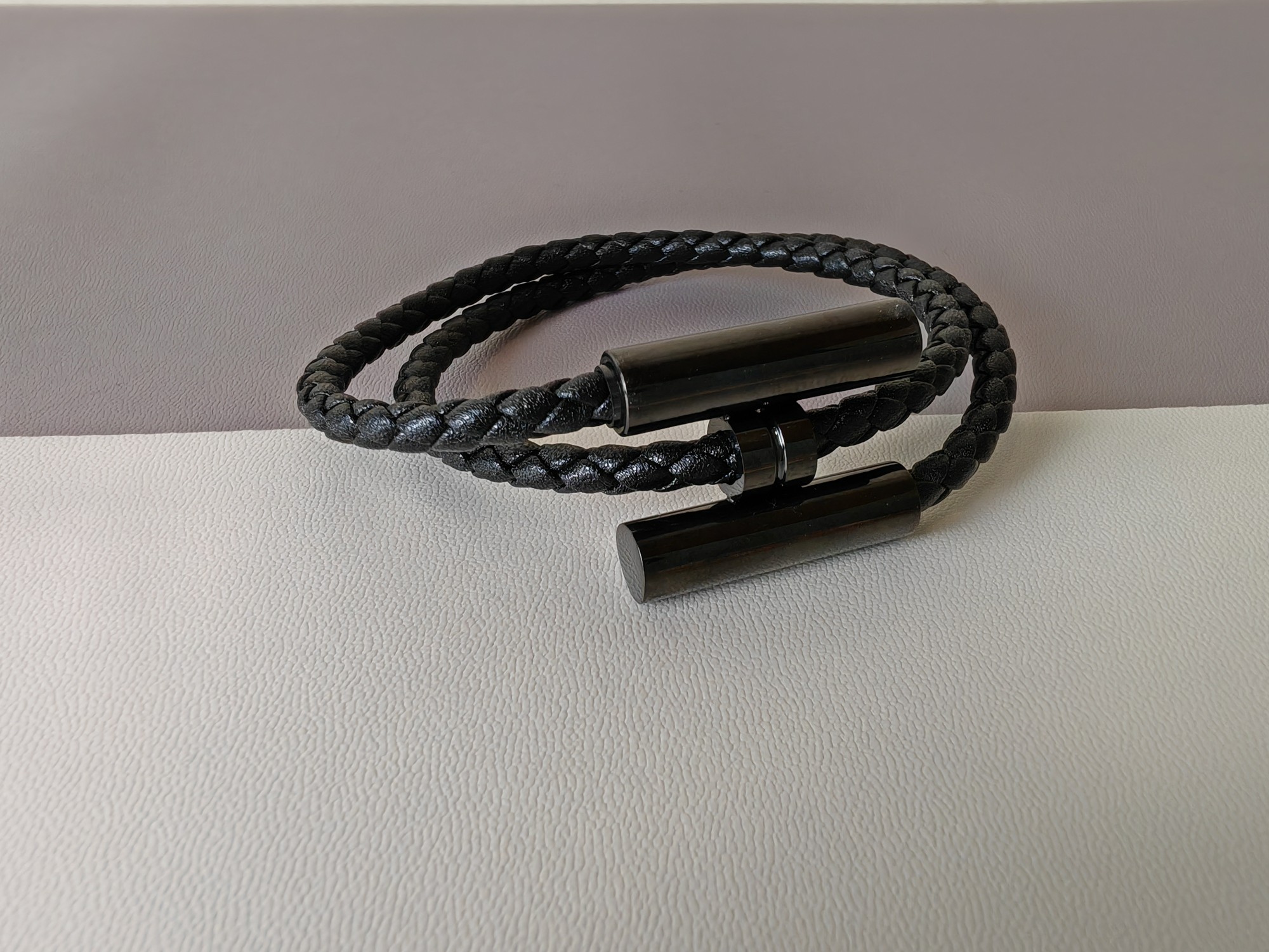 エルメス 豚鼻バックル 二重巻き編み込みレザーブレスレット ブラック 詳細画像 1