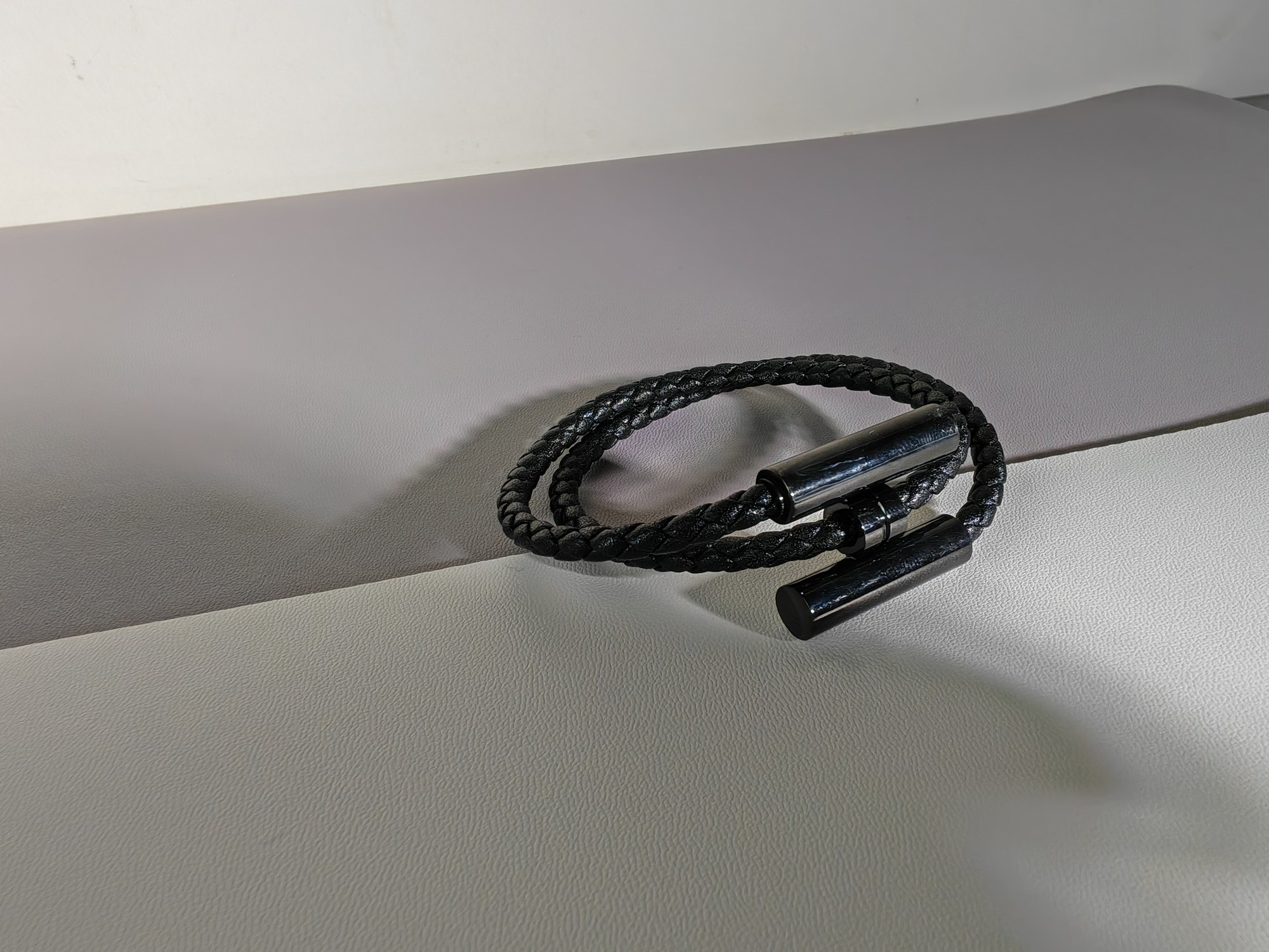 エルメス 豚鼻バックル 二重巻き編み込みレザーブレスレット ブラック 詳細画像 2