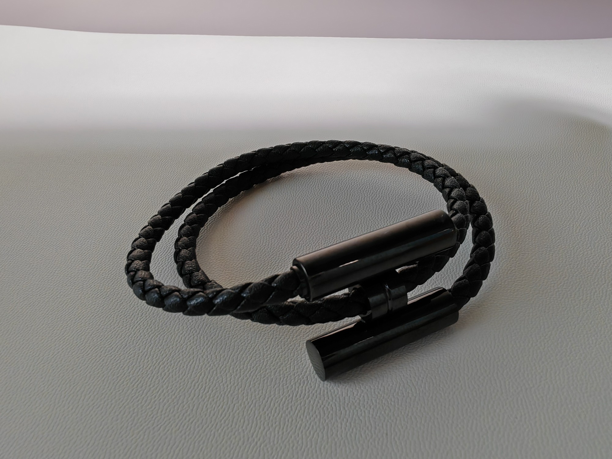 エルメス 豚鼻バックル 二重巻き編み込みレザーブレスレット ブラック 詳細画像 3