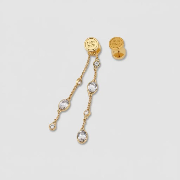 ミュウミュウ レターロゴ タッセルドロップピアス ゴールド