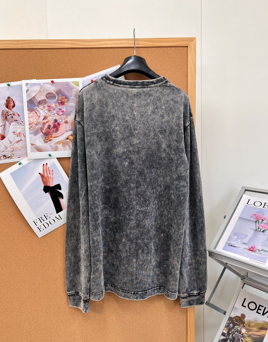 アレキサンダー ワン 胸ポケット風プリント 長袖Tシャツ ウォッシュブラックグレー A667260 詳細画像 2