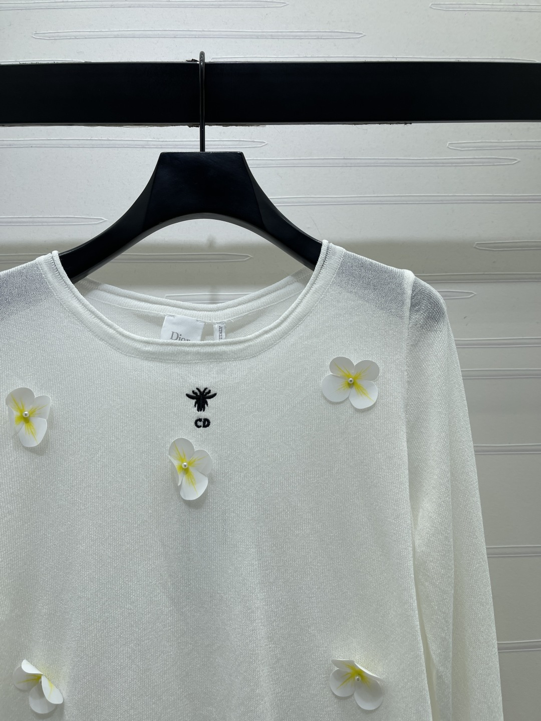 ディオール フラワー刺繍ニット長袖トップス ホワイト/ラベンダー 詳細画像 3