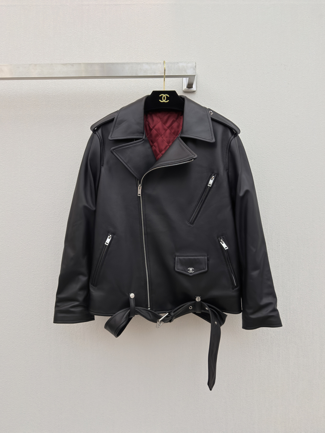 シャネル レザーライダースジャケット ボルドー 詳細画像 1