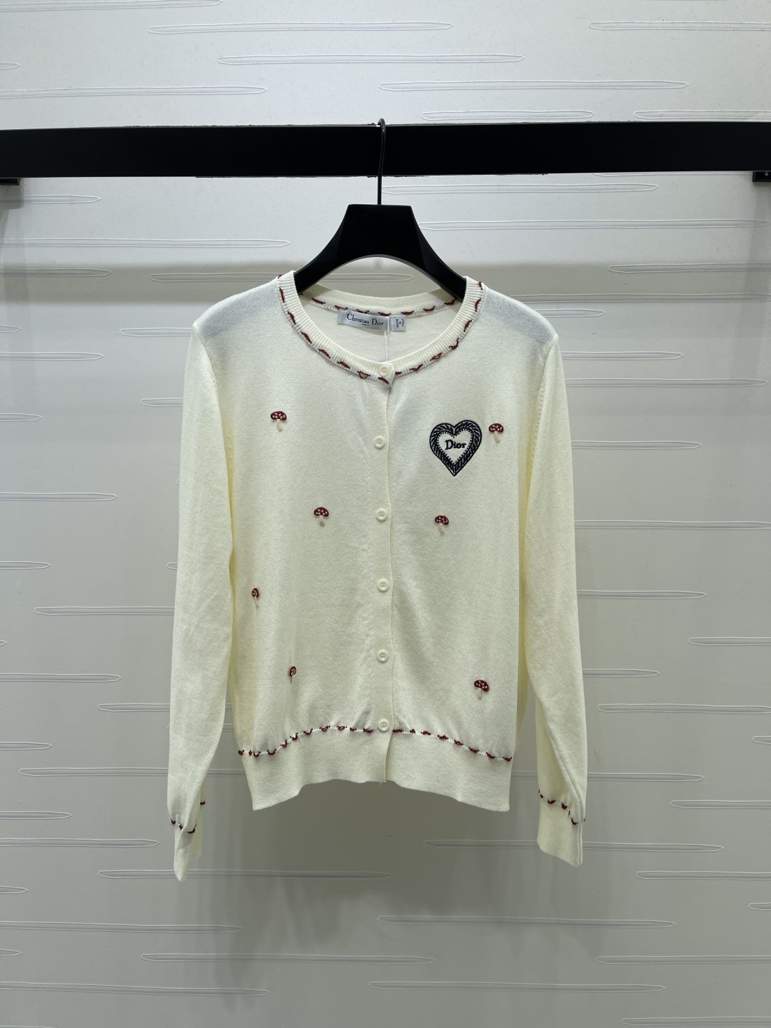 ディオール ハート刺繍 丸首カーディガン アイボリー/ネイビー 詳細画像 2
