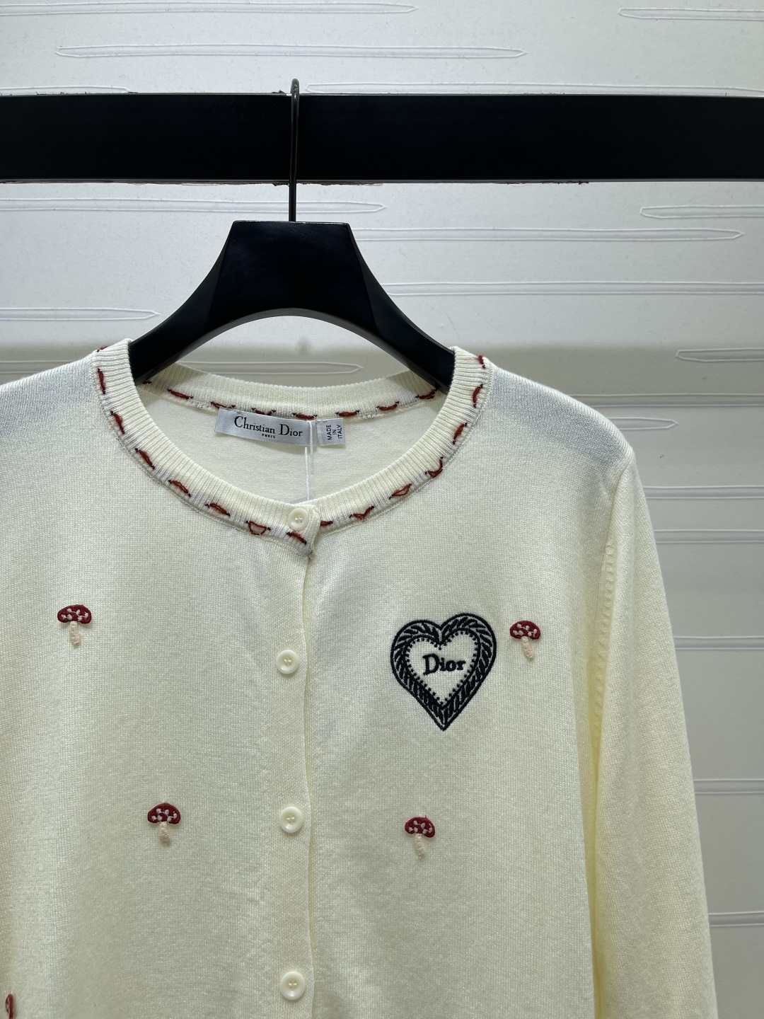 ディオール ハート刺繍 丸首カーディガン アイボリー/ネイビー 詳細画像 3