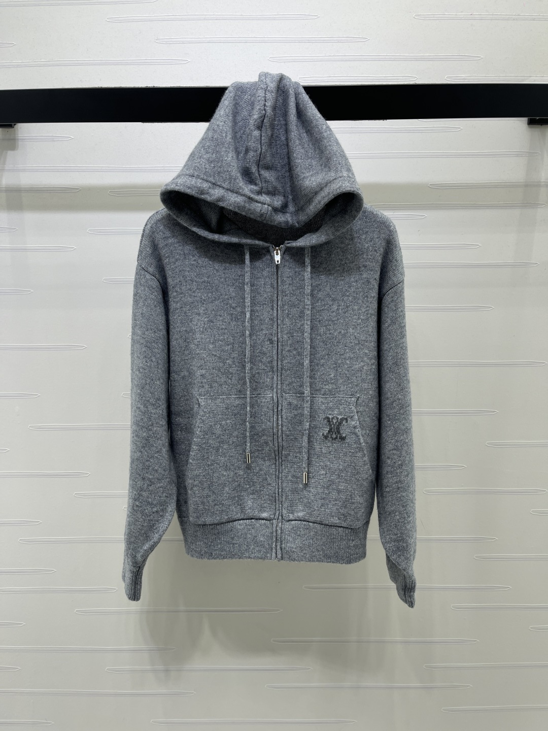 セリーヌ ウールブレンドフーデッドジップカーディガン グレー 詳細画像 1