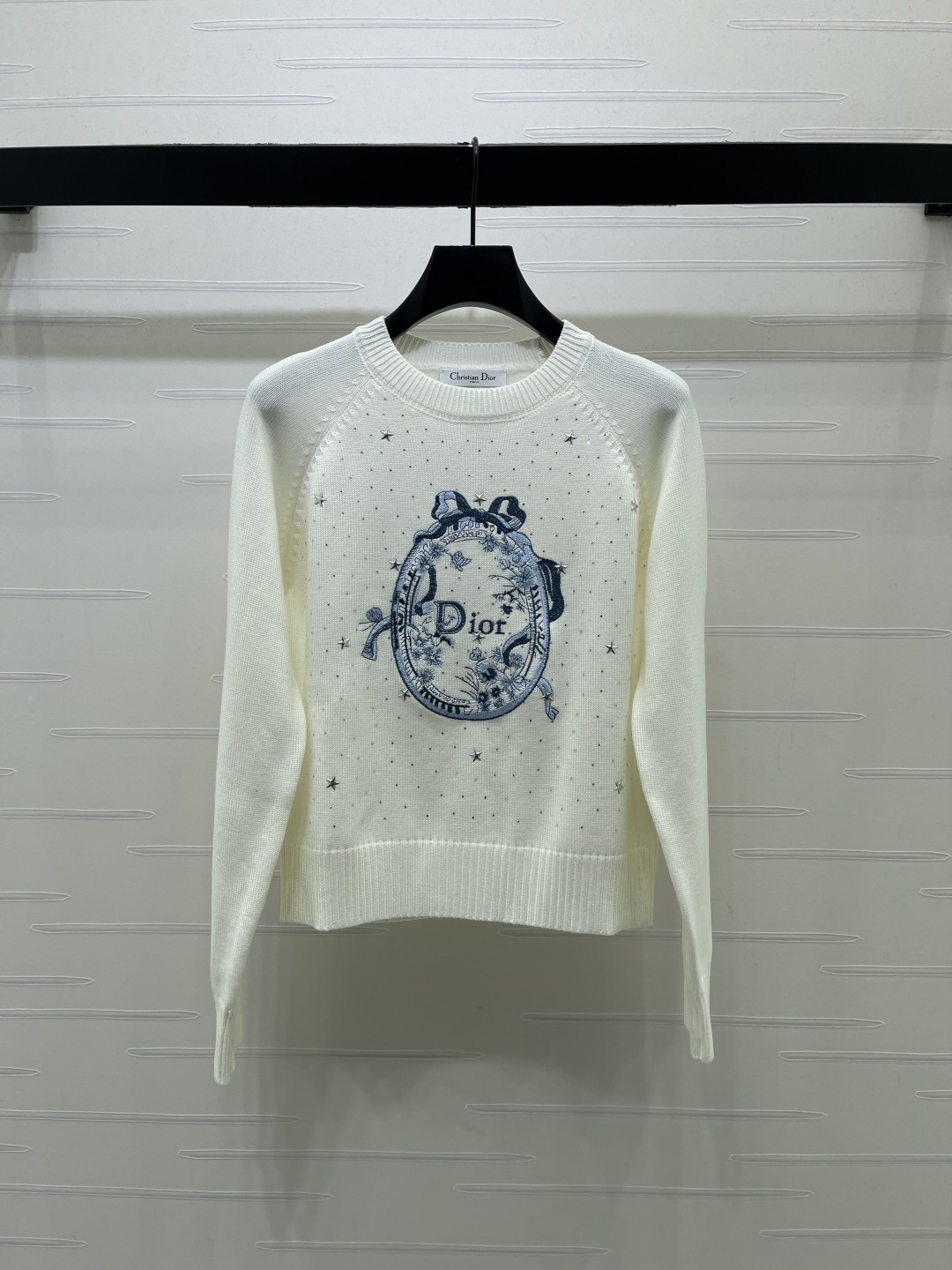 ディオール ボウミラー刺繍ニットセーター ホワイト/ネイビー 詳細画像 2