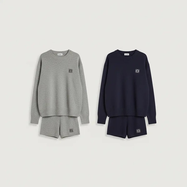 ロエベ ニットプルオーバー ショートパンツ セットアップ グレー/ネイビー