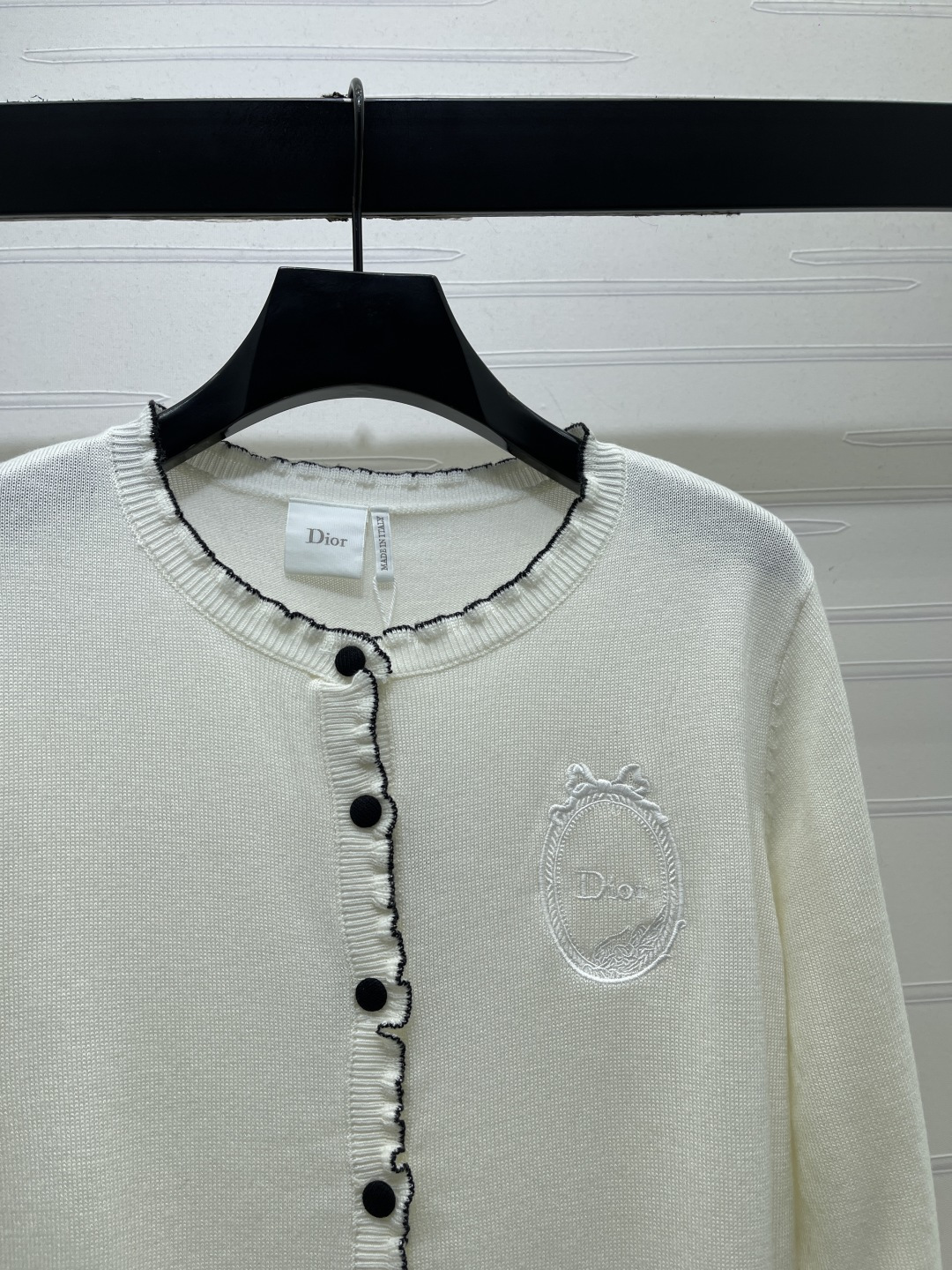 ディオール 刺繍ラウンドネック長袖カーディガン アイボリー/グレー 詳細画像 3