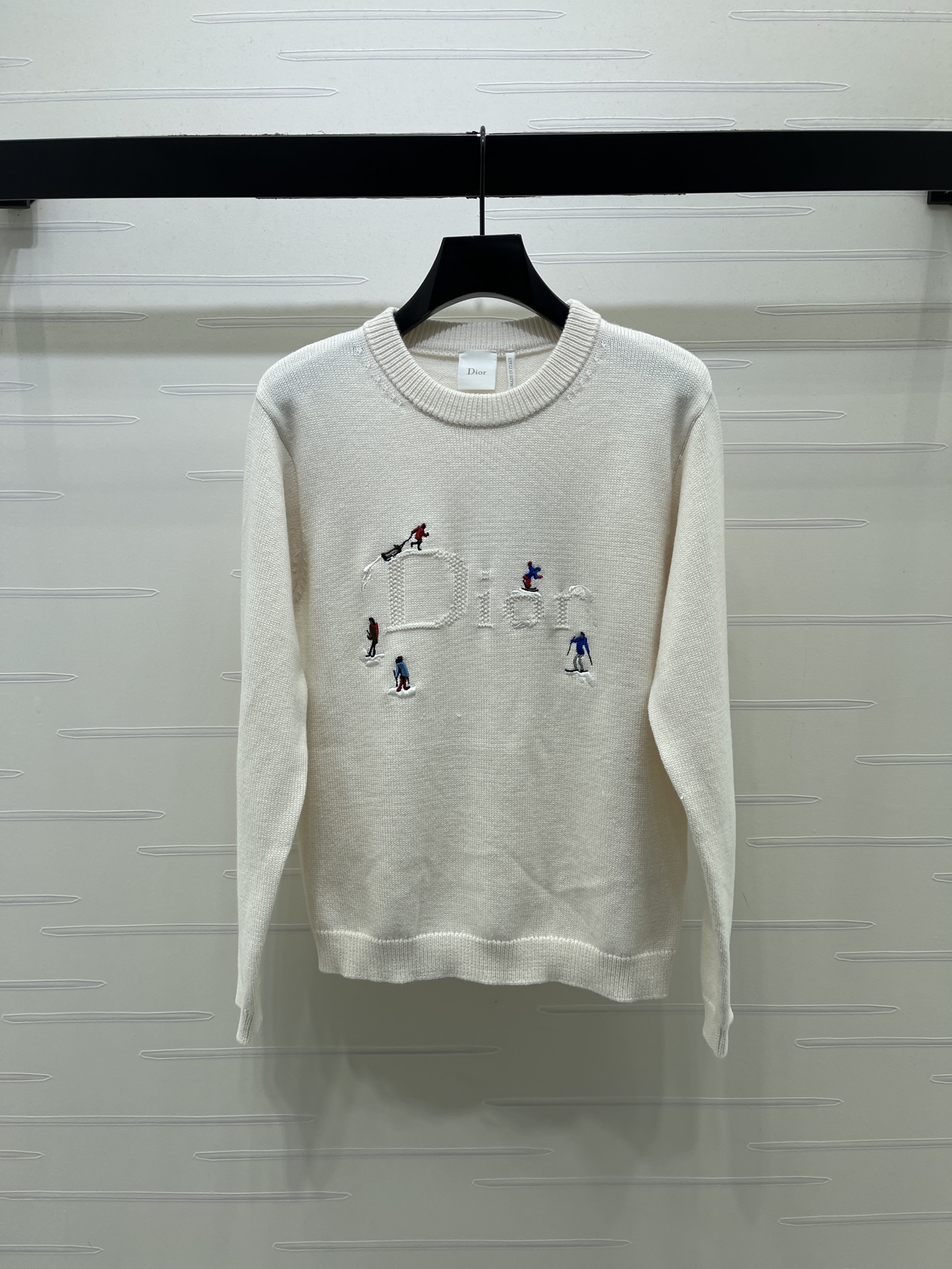ディオール スキーモチーフ刺繍ニットセーター アイボリー/グレー/ピンク 詳細画像 2