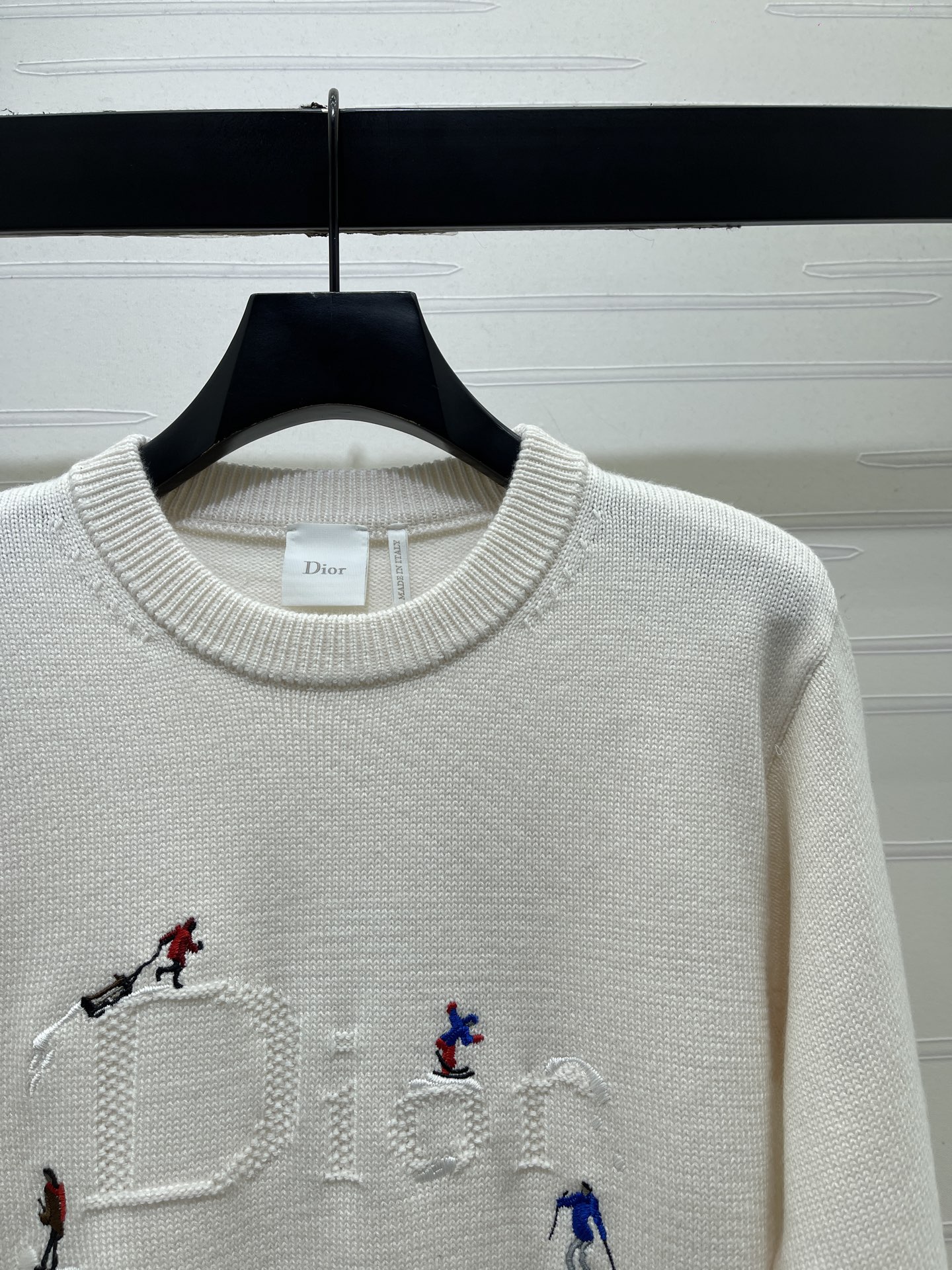 ディオール スキーモチーフ刺繍ニットセーター アイボリー/グレー/ピンク 詳細画像 3