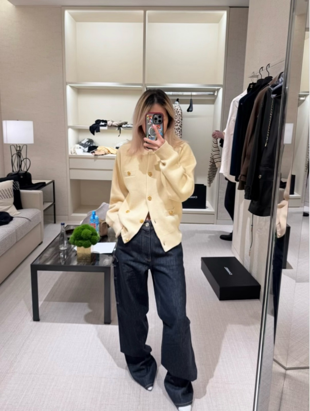 シャネル ウールカシミヤ クルーネック ニットカーディガン イエロー CS336841028CHANEL 詳細画像 3