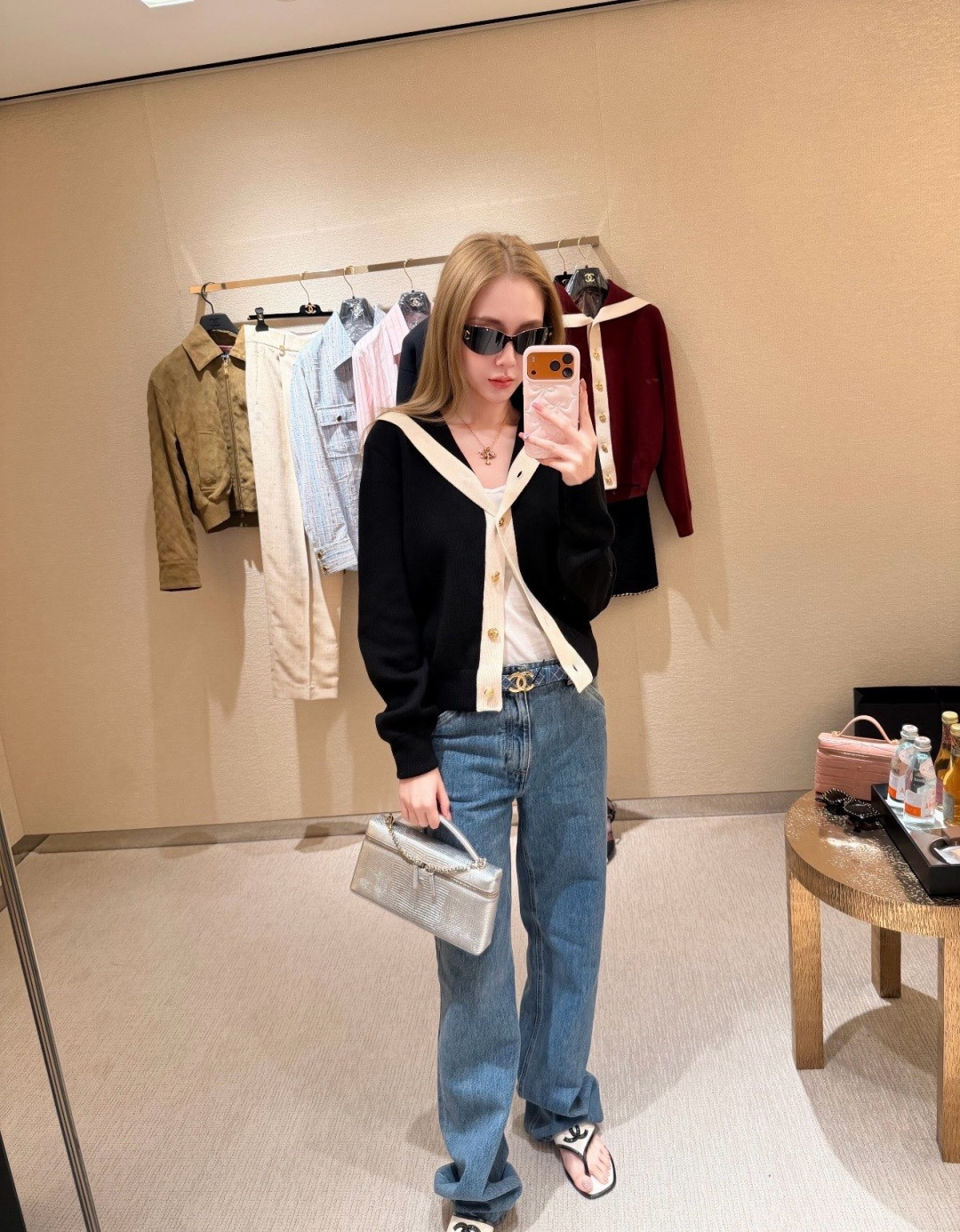 シャネル セーラーカラー ニットカーディガン ブラック ワインレッド 詳細画像 3