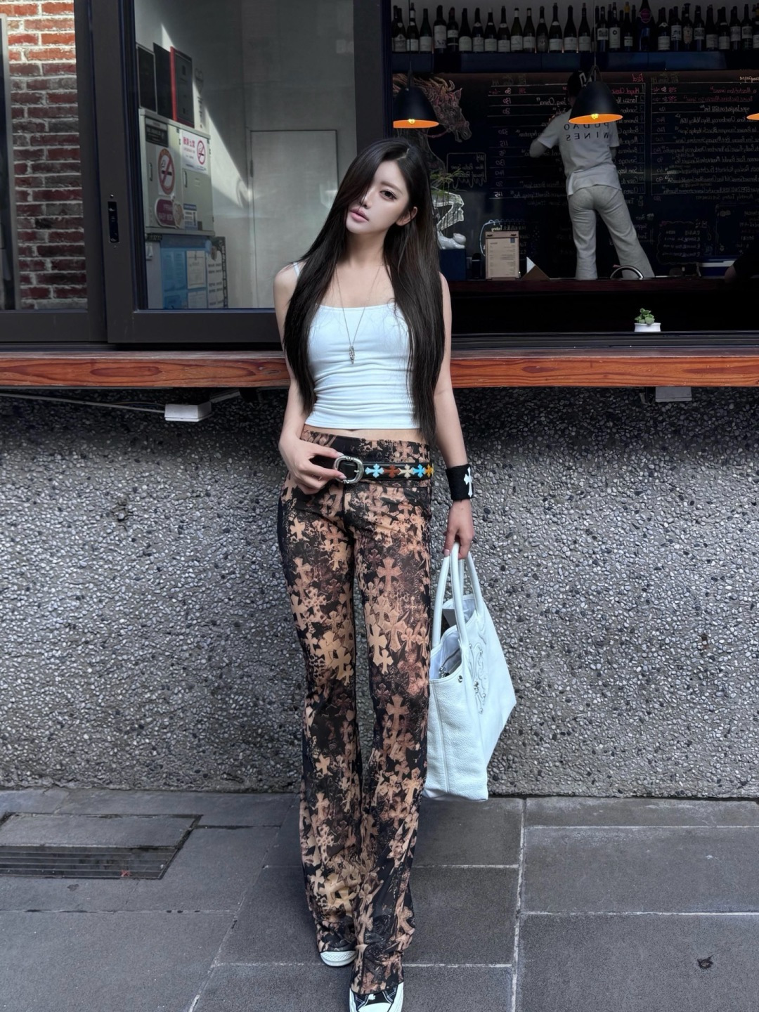 クロムハーツ クロスプリント ハイウエスト フレア メッシュパンツ