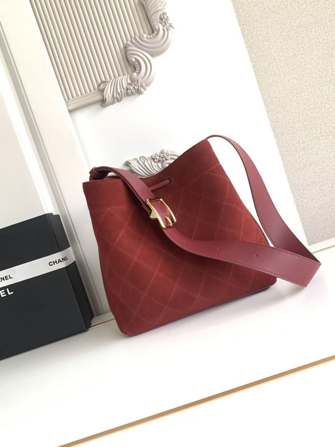 シャネル ラージ バケットバッグ ワインレッド AS6584 詳細画像 3