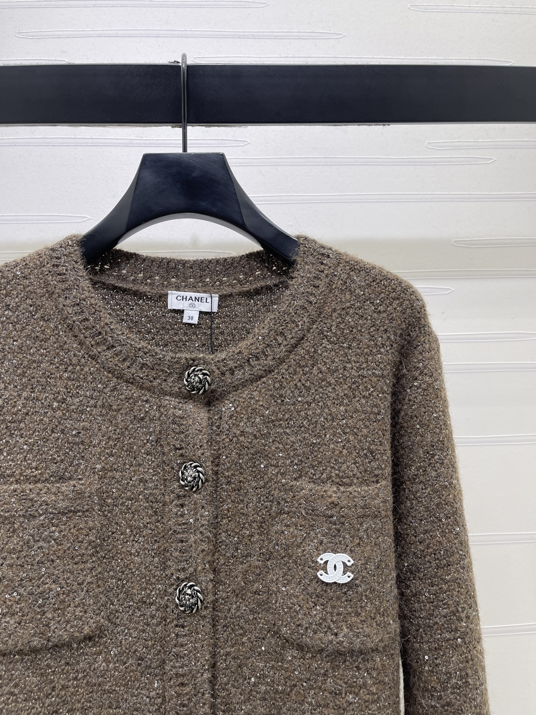 シャネル ビジュー刺繍ウールカーディガン ブラウン 詳細画像 2