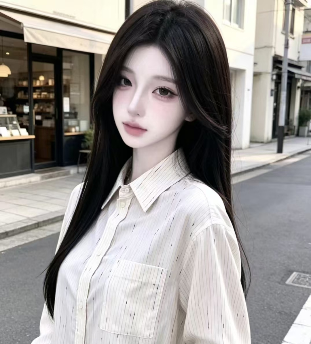 ピンストライプ 襟付きシャツ ホワイト 詳細画像 1