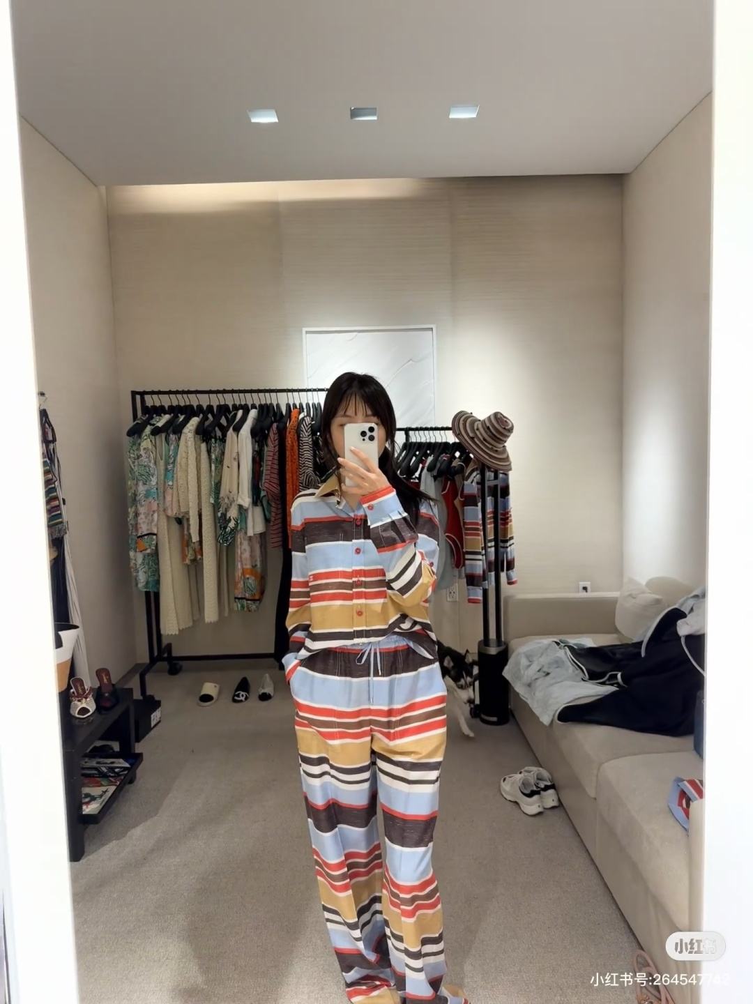 シャネル Coco Beach ストライプ ロングパンツ ブルー レッド ブラウン ホワイト