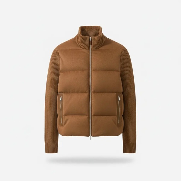 ゼニア Oasi Cashmere フルジップ ショートダウンジャケット ダークリーフ