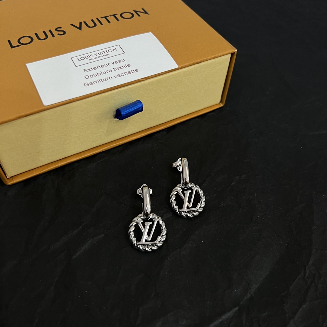 ルイ・ヴィトン LV ツイスト サークル ドロップ ピアス シルバー 詳細画像 1