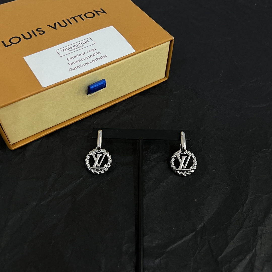 ルイ・ヴィトン LV ツイスト サークル ドロップ ピアス シルバー 詳細画像 2