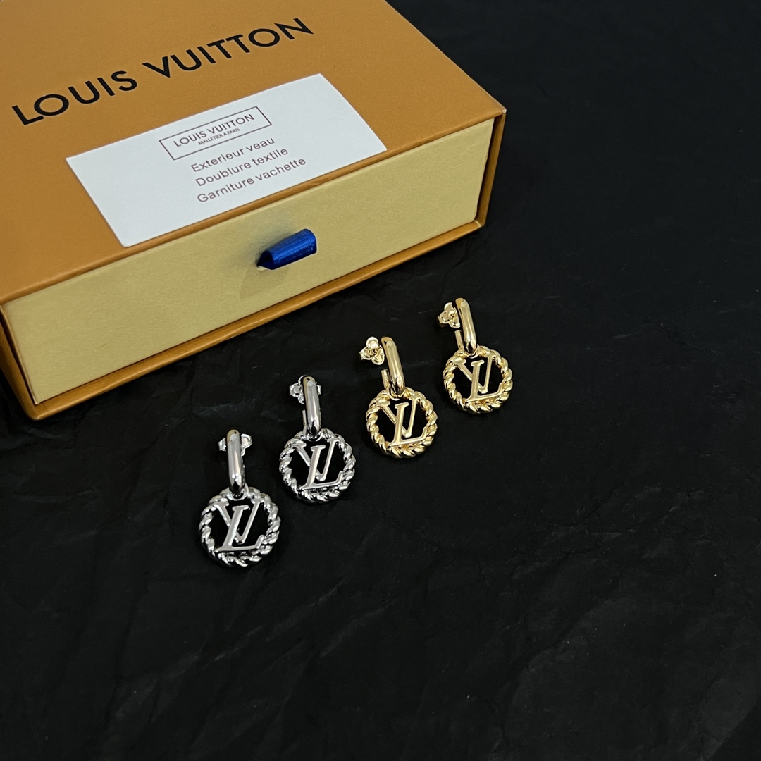 ルイ・ヴィトン LV ツイスト サークル ドロップ ピアス シルバー 詳細画像 3