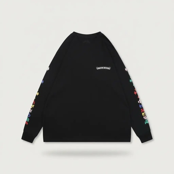 クロムハーツ 梵字スクロール カラークロスプリント ロングスリーブTシャツ ブラック