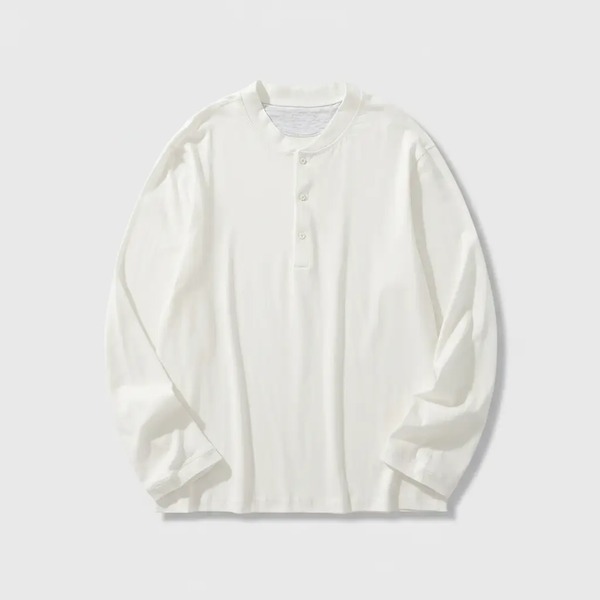ブルネロ クチネリ ヘンリーネック 麻混コットン ロングスリーブTシャツ ホワイト