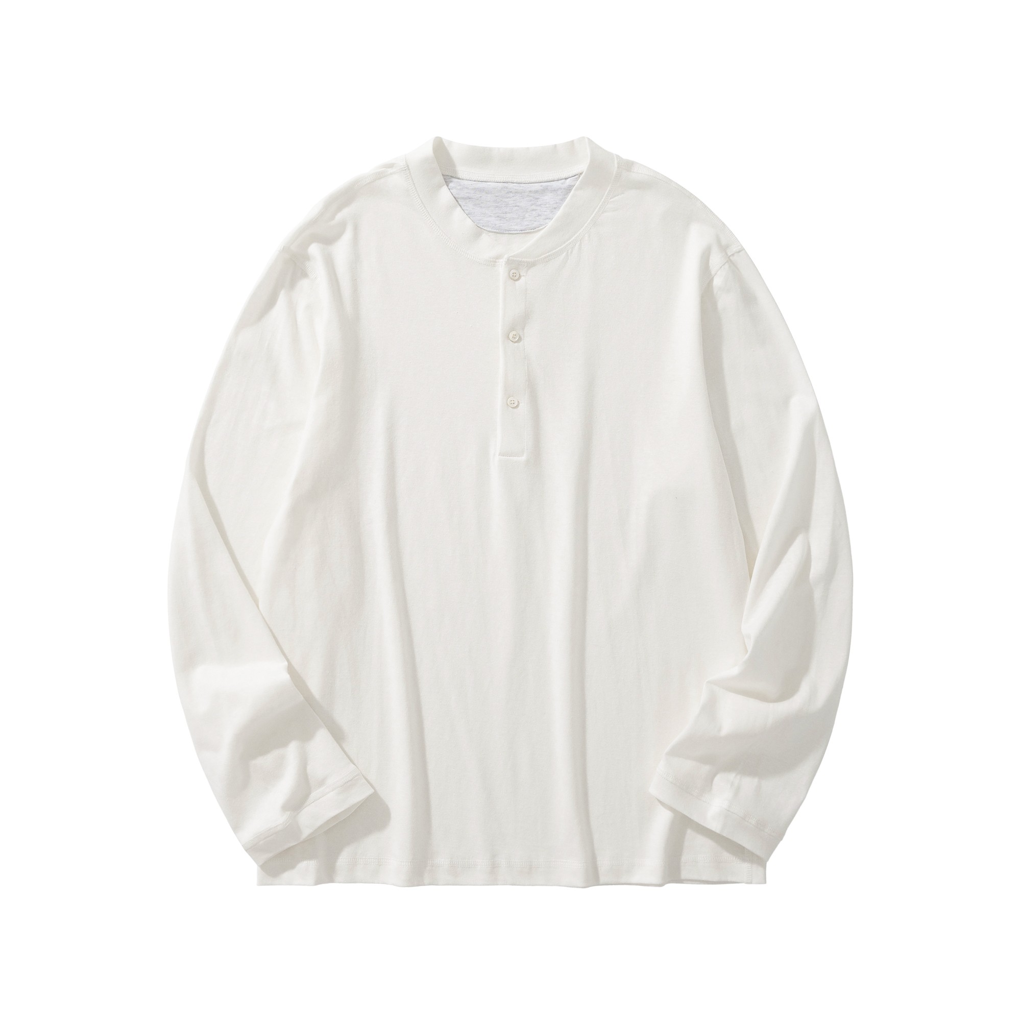 ブルネロ クチネリ ヘンリーネック 麻混コットン ロングスリーブTシャツ ホワイト 詳細画像 1